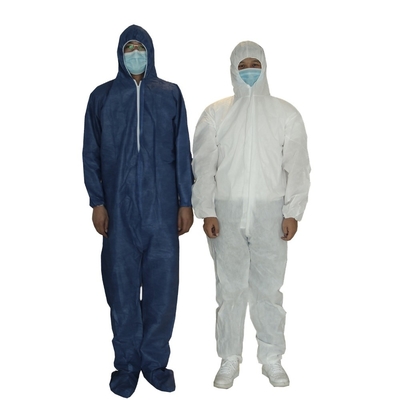 Waterproof Disposable Protective Coverall Zipper Front Microporous 50-65gsm White Blue